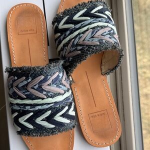 Dolce Vita Corey Blue Multi Raffia Slide Sandal Size 8.5